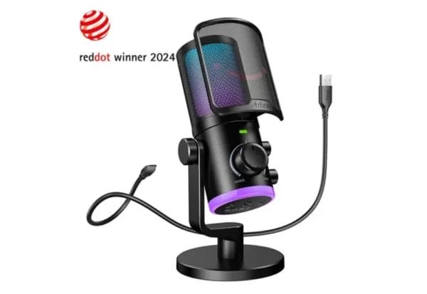 FIFINE AMPLIGAME AM6 CONDENSER MIC WITH GAME CHAT MIX NOISE SUPPRESSION MONITORING I O LEVEL RGB CONTROLS