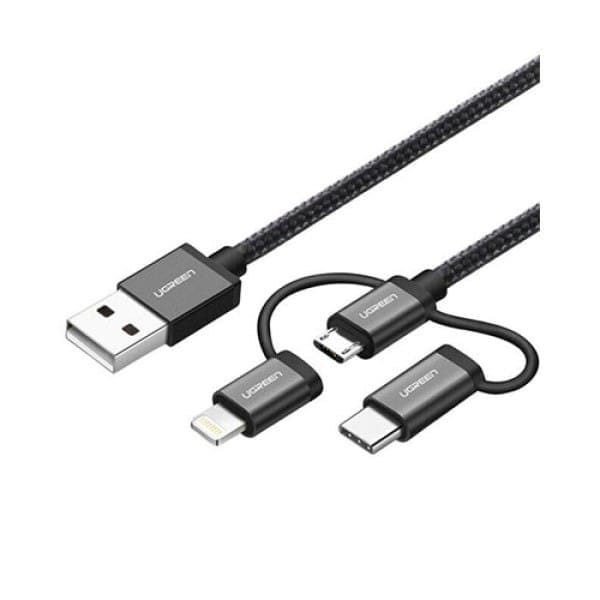 UGREEN 80326 USB 2.0 A To Micro USB + Lightning + Type C (3 in 1) Cable - 1M-600x600